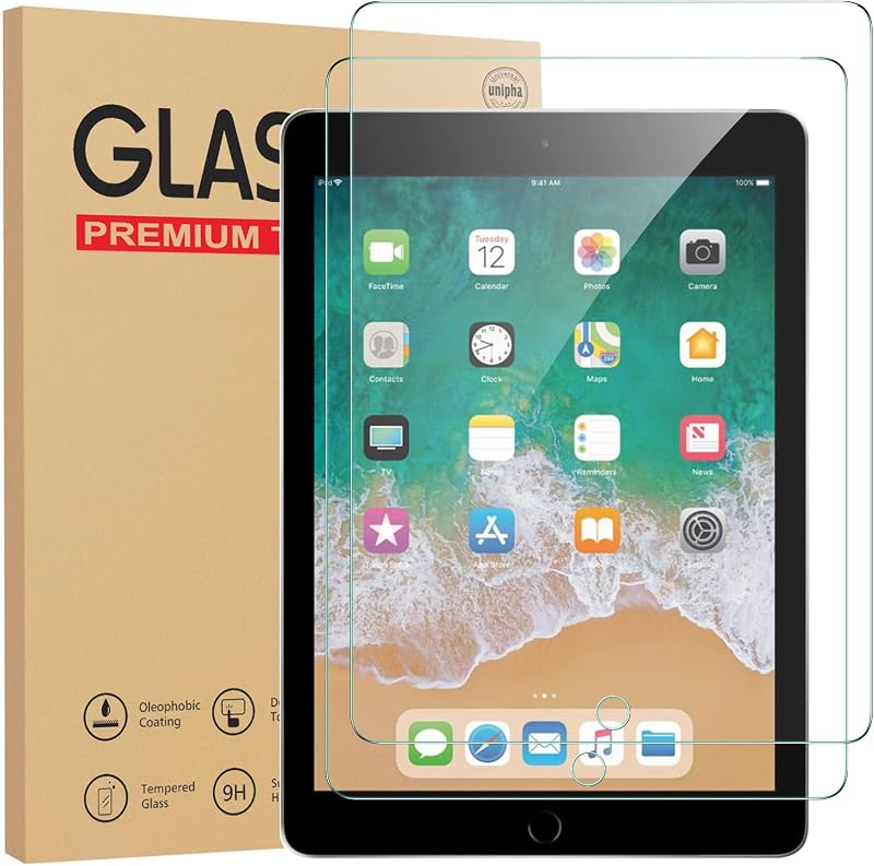 Gerutek 2 Pack Tempered Glass Screen Protector for iPad 9.7 5th 6th Gen Air Pro