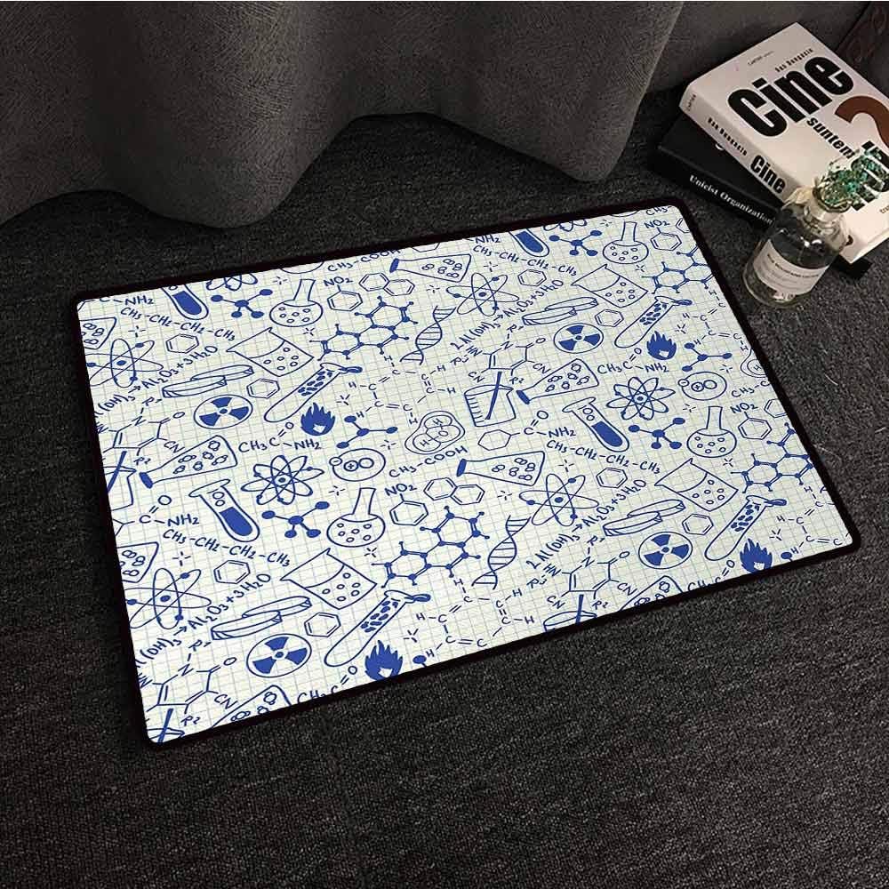 Polyester Rubber Door Mats Children,Science Chemistry Geometry Math Nerd Geek Genius Themed Design Artwork,Navy Blue and White,W16 xL24 Large Area Rugs
