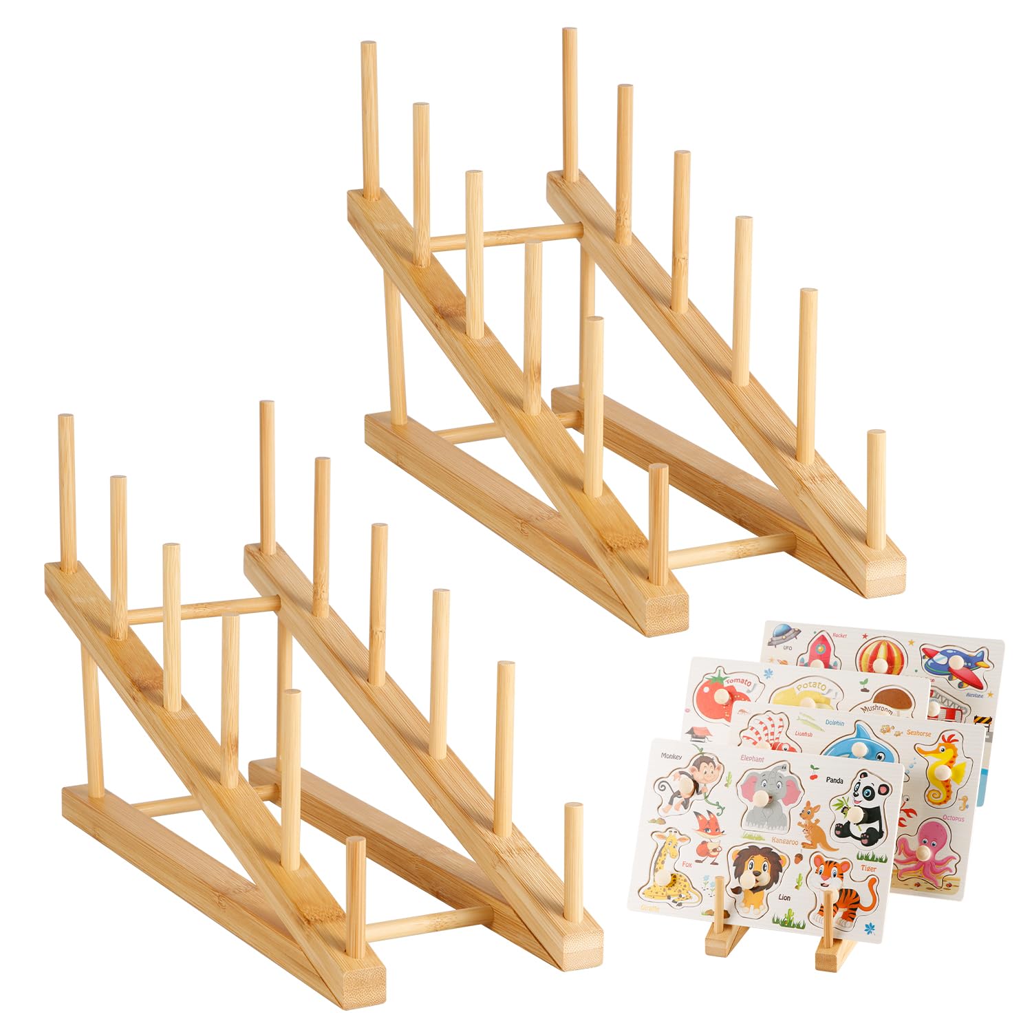 Photo 1 of 2pcs Wooden Puzzle Storage Rack, Slope Puzzle Display Stand Hold Up to 10 Sets Non-Skidding Puzzle Organizer Holder for Books Collection Lovers