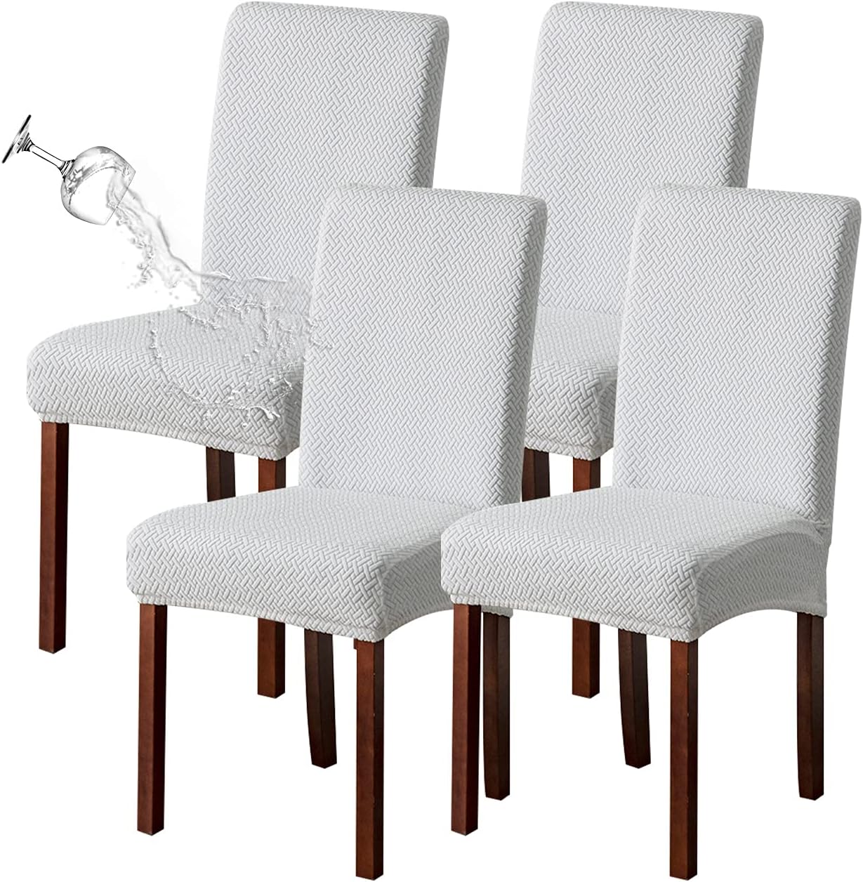 Slipcovers - Genina Waterproof Chair Covers for Dining Room Set of 4 Kitchen Chair Covers Parson Dining Chair Slipcover,White