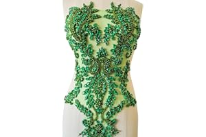 PLUNE Handmade Shiny Rhinestones Applique handsewing Beaded Sequins Crystal on lace Trim Patches for Prom Dress Clothing Decorative Accessories (LightGreen)