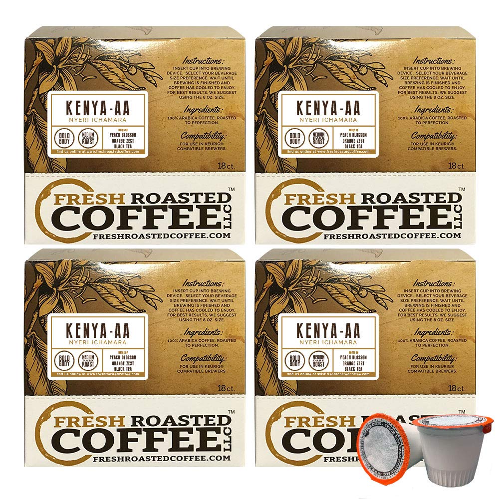 Fresh Roasted Coffee LLC, Kenya AA Nyeri Ichamara Coffee Pods, Medium Dark Roast, Single Origin, Capsules Compatible with 1.0 & 2.0 Single-Serve Brewers, 72 Count