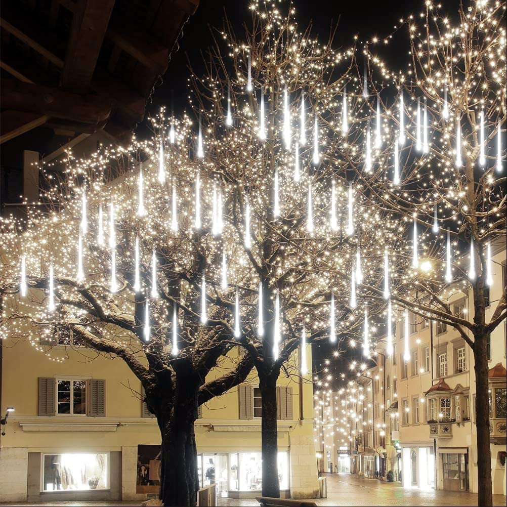 Rain Lights, EONANT 30cm 10 Tubes 360LEDs Solar Falling Lights Meteor Shower Lights Rain Drop Lights for Trees Parties Wedding Garden House Decoration (Cold White)