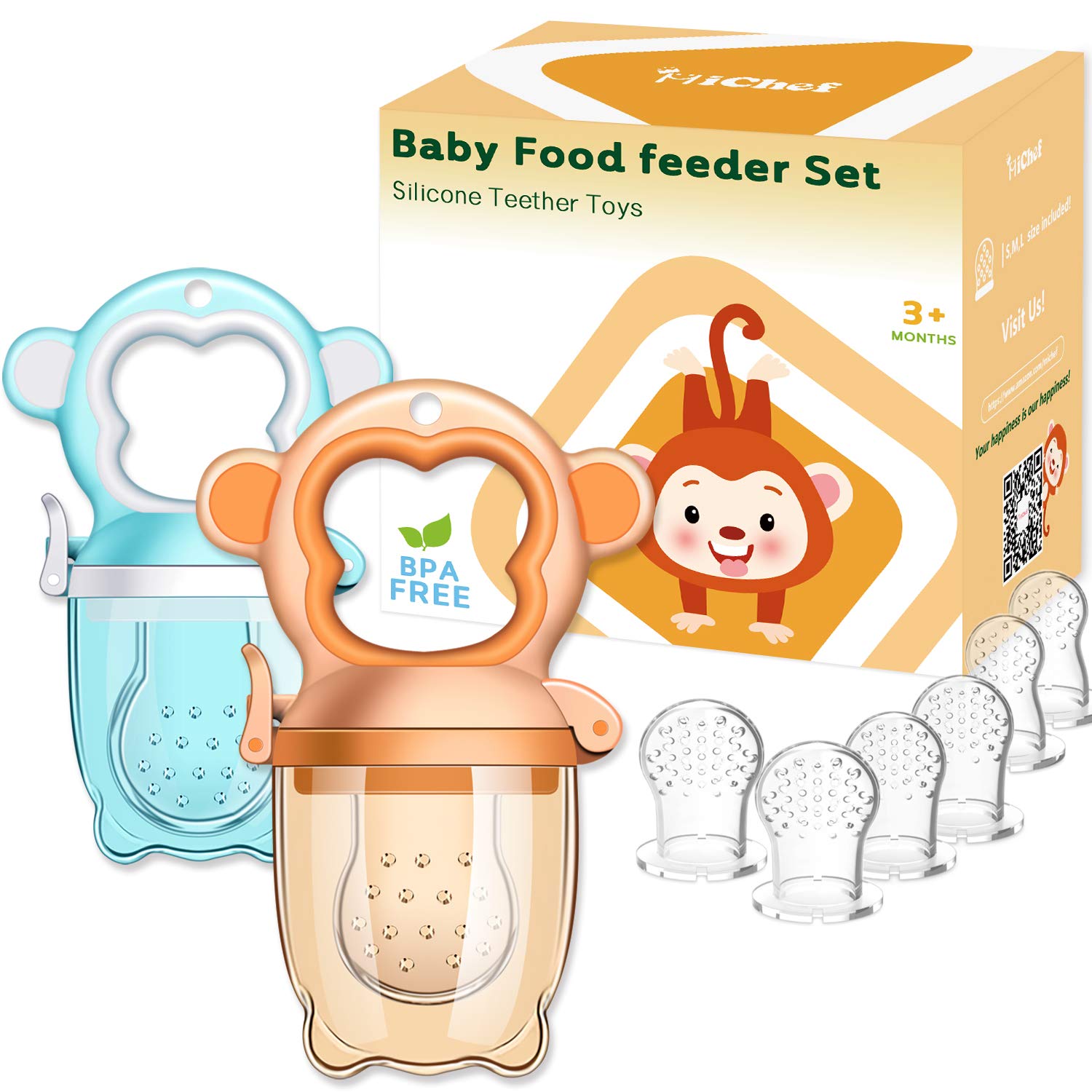 Baby Food Feeder Fruit Feeder Pacifier (2 Pack) - Silicone Fresh Food Feeder with 6 Replaceable Silicone Teething Pacifiers, Infant Teething Toy Teether, Ideal Teething & First Baby Feeding by MICHEF