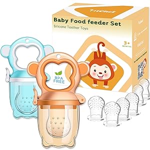 Baby Food Feeder Fruit Feeder Pacifier (2 Pack) - Silicone Fresh Food Feeder with 6 Replaceable Silicone Teething Pacifiers, Infant Teething Toy Teether, Ideal Teething & First Baby Feeding by MICHEF