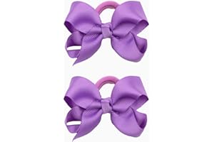 ZOONAI 3 Inch Baby Girl Hair Bows Elastic Hair Tie Accessories Bow Ponytail Holder - Set of 2 (Light Purple)