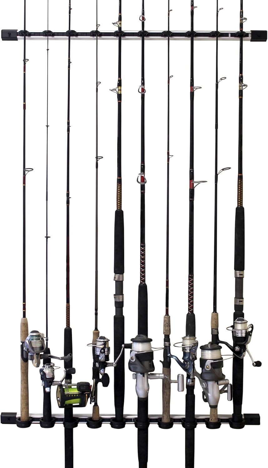 Rush Creek Creations 3-in-1 Aluminum 10 Fishing Rod Storage Wall/Ceiling Rack: Sports & Outdoors