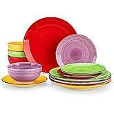 vancasso Bonita Dinnerware Set Muticolor Stoneware 12 Pieces Service for 4, Handpainted Spirals Pattern Stoneware Plates and Bowls Set