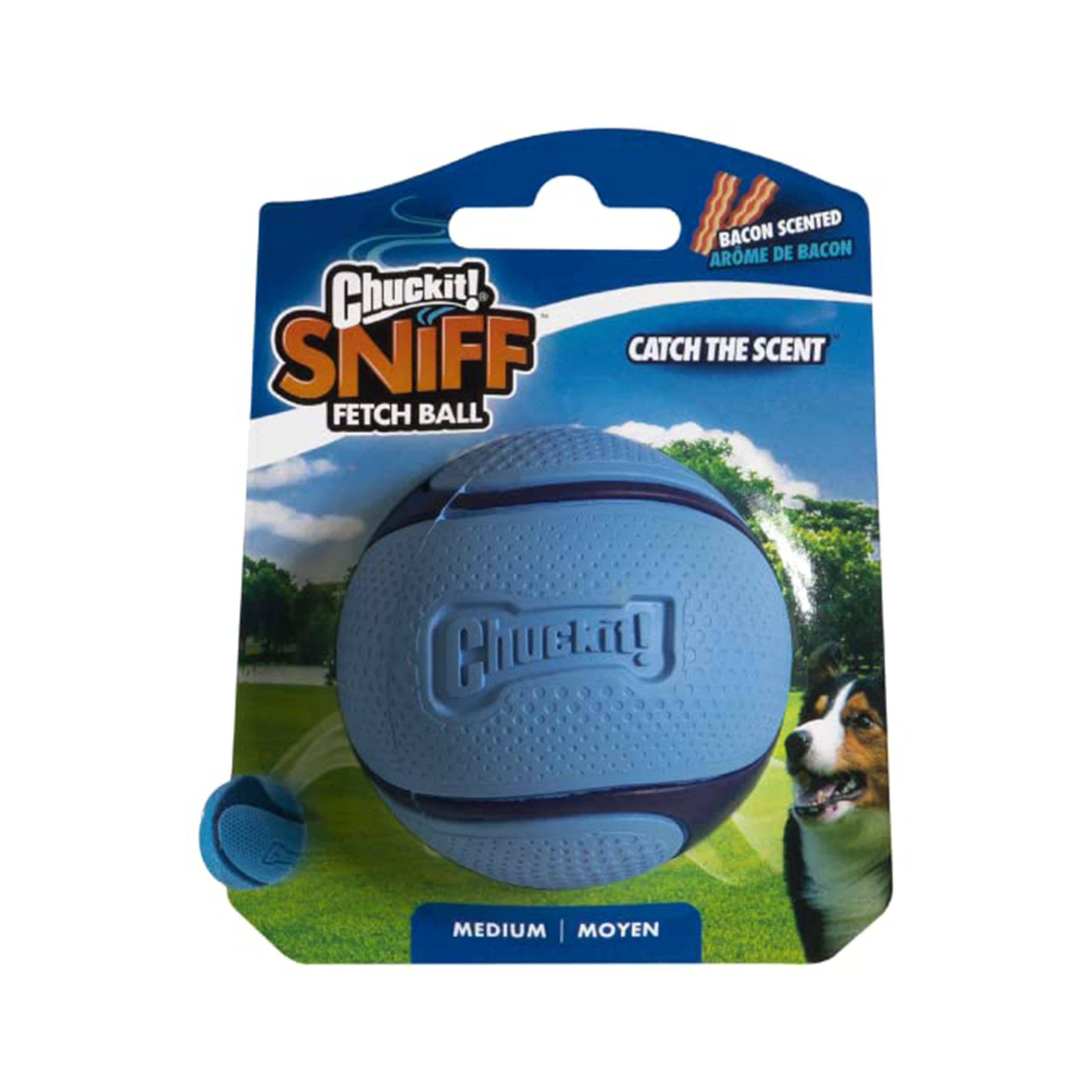 Chuckit! Sniff – Bacon Scented Dog Fetch Ball, Durable Rubber Interactive Toy, Compatible with Launcher, Medium (Pack of 1)
