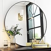 VooBang Black Round Bathroom Mirror, 30 inch Circle Wall Mounted Hanging Mirror with Simple Modern Circular Metal Frame for H
