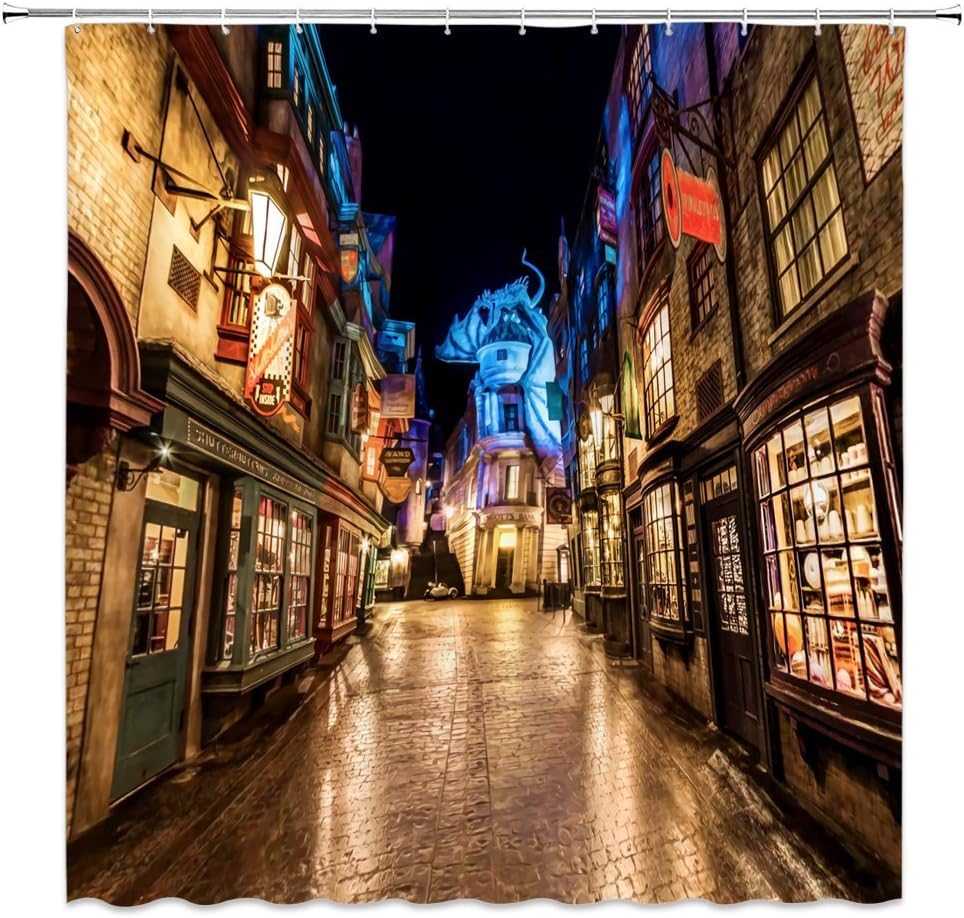 Feierman Diagon Alley Shower Curtain Fantasy Magic Street Bathroom Curtain Kids Bathroom Shower Curtain with Hooks 70x70Inches
