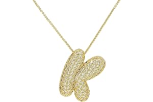 DIOWUS Bubble Letter Necklace Gold for Women，Charm Balloon Initial Letter Pendant Zirconia Inlaid Necklaces Fashion Gifts Jewelry