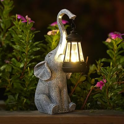 Goodeco Elephant Ornaments with Solar Lanterns 27.5cm Outdoor Garden Statue