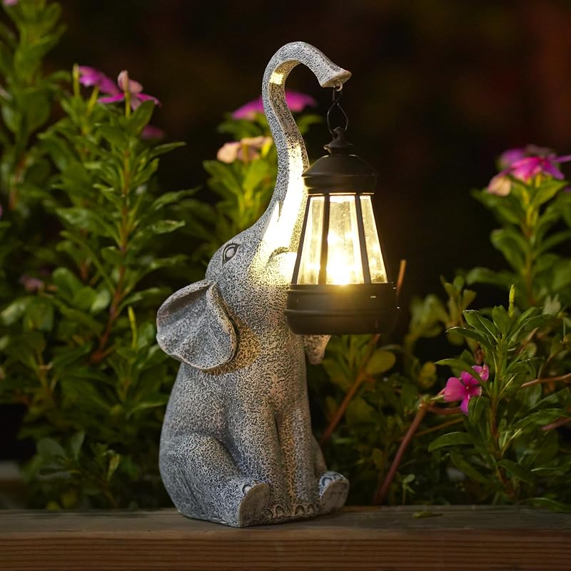Goodeco Elephant Ornaments with Solar Lanterns 27.5cm Outdoor Garden Statue