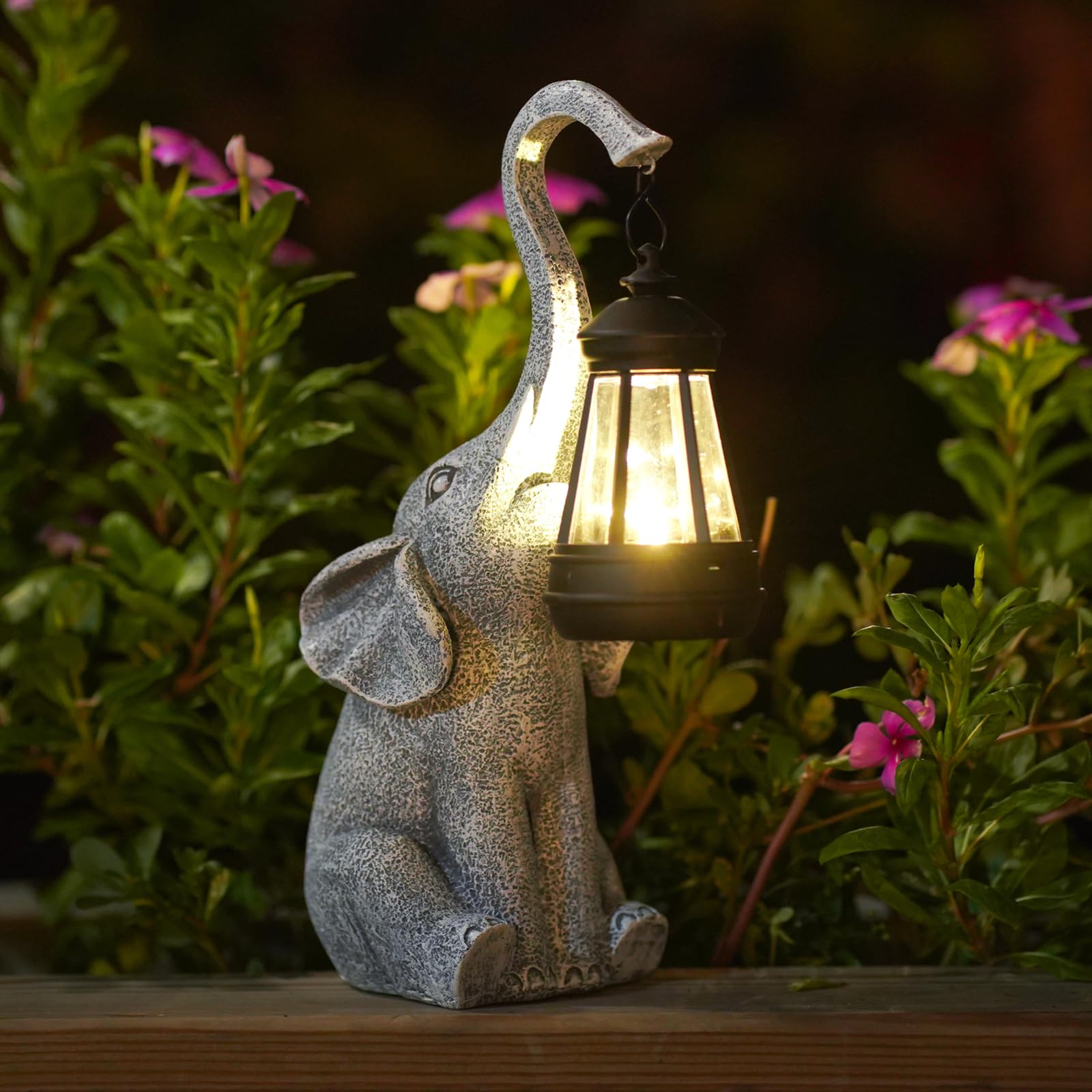 Goodeco Elephant Ornaments with Solar Lanterns - 27.5cm Elephant Outdoor Statues Figurines with Solar Powered LED Lights for Garden/Yard Decor,Good Luck Elephant gifts for women