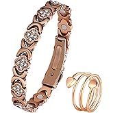 Jeracol 99% Pure Copper Bracelet, Copper Magnetic Bracelet & Ring for Women with Ultra Strength Neodymium Magnets, Clover Jewelry with Sparkling Cubic Zirconia