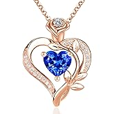 Kuschelkatze Eternal Rose Heart Necklace in 925 Silver – Birthstone Accent, Symbol of Everlasting Love & Devotion Romantic Gift for Anniversary/Birthday