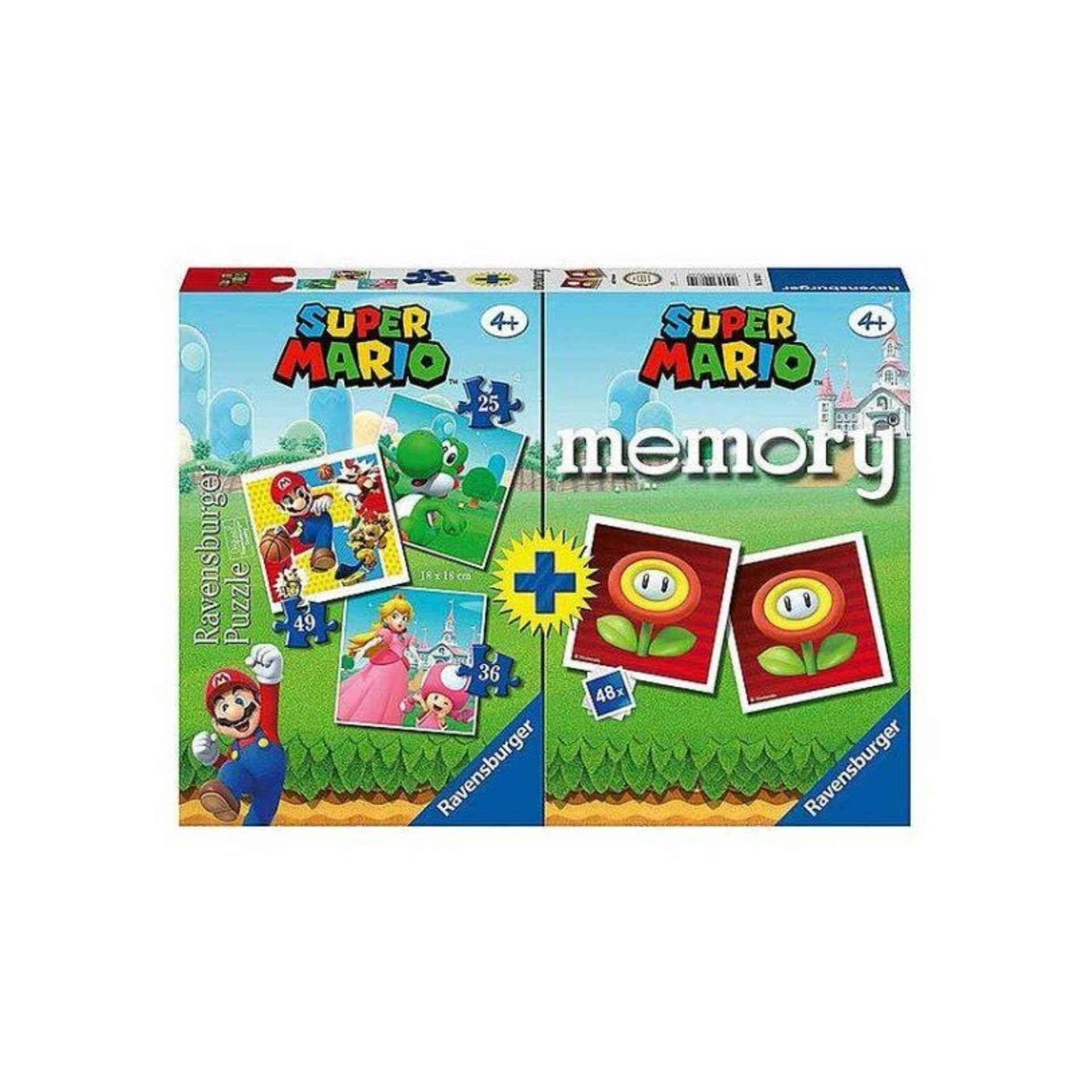 Ravensburger - Multipack Super Mario, Memory® 48 Cards + 3 Puzzle Children 25/36/49 Pieces, 4+ Years