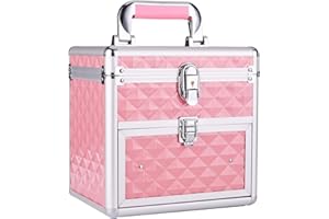 Frenessa Makeup Box Makeup Train Case Cosmetic Storage Organzier Nail Polish Box for Makeup Artist, Nail Tech Student, Craft Cosmetology Case with Mirror Drawer and Dividers Manicure Organizer Travel