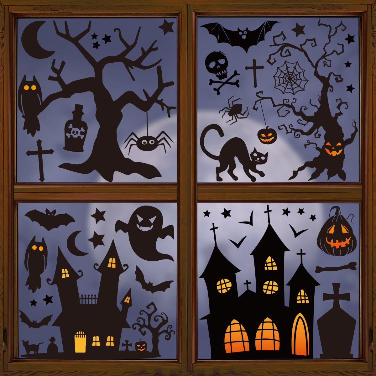 Window Treatments - Horaldaily 100 PCS Halloween Window Cling Sticker, Castle Tree for Home Party Supplies Shop Window Glass Display Decoration