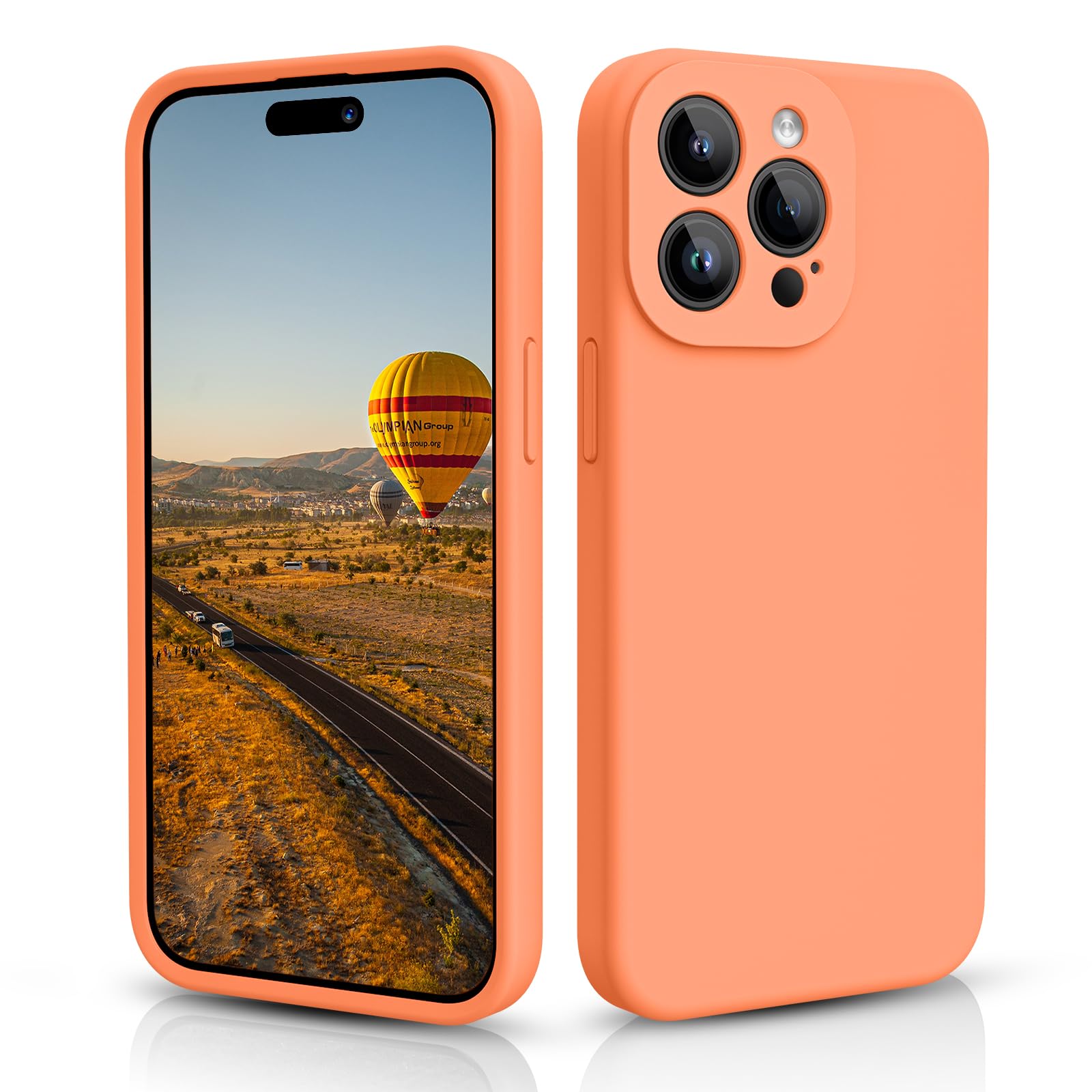 CALOOP Slim-Fit for iPhone 15 Pro Case,Skin Soft Liquid Silicone,Sturdy Hard Frame Shockproof Cover with Anti-Scratch Microfiber Lining,Robust Full Protection for Screen and Camera(Kumquat Orange) — image 1