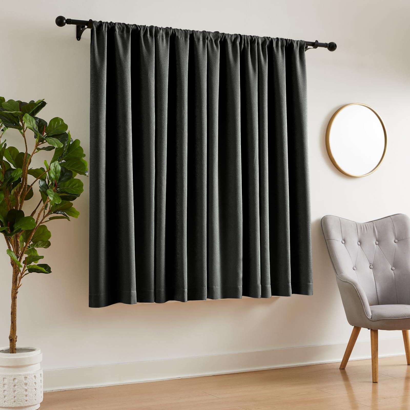 Photo 1 of WRENSONGE Blackout Curtains for Bedroom, Black Blackout Curtains 63 Inch Long for Living Room Windows Kitchen Room, Easy Rod Pocket Curtain Modern Room Darkening Curtains 4 Panels Set