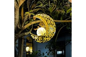 QCF Solar Garden Fairy Statues Decor Hanging Lights,Outdoor Moon Decorations Metal Yard Art,Housewarming for Patio,Wall,Fences,Trail,Great Gift Idea for Gardening Mom and Grandma