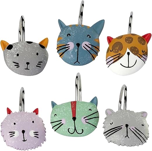 Amazon Com Happy Cats Shower Curtain Hooks 12 Pc Steel Home