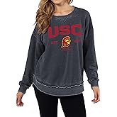 chicka-d Women's Burnout Hi-lo Campus Crewneck Fleece Sweatshirt | NCAA Arch Over Icon Team Color