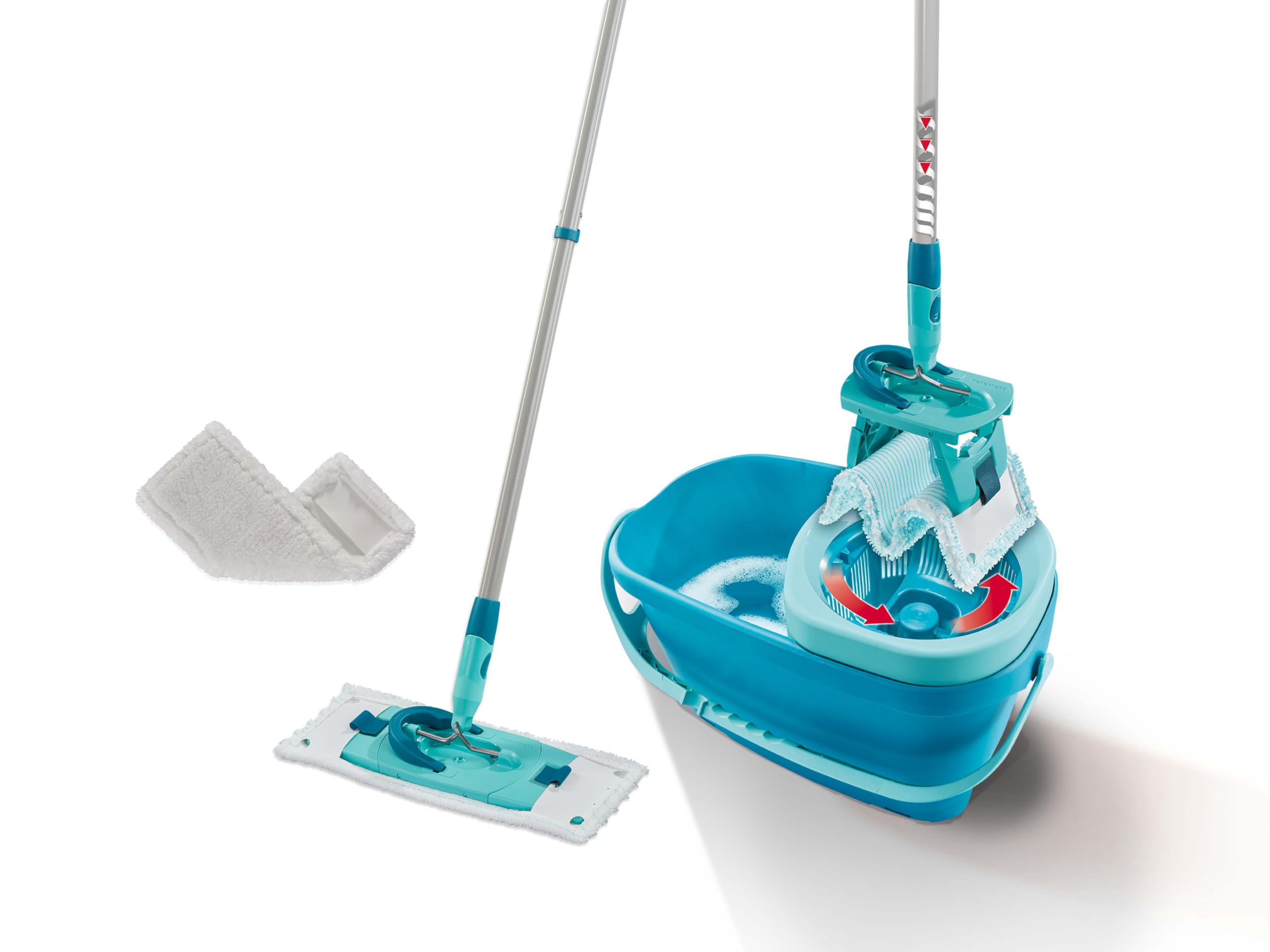 Leifheit Set CLEAN Twist M Ergo Micro Duo und SUPERDUSTER M, Bodenwischer mit 1x Mikrofaser Bezug für alle glatten Böden und Staubbezug, Wischmopp mit Click-System, Mop mit Schleudertechnologie