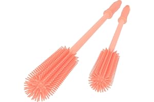 WQSS AOEIU Silicone Bottle Cleaning Brush | 2 Pack| 15.7”+12.6” Water Bottle Brush Cleaner Brush for Hydro Flask,Glassware,Vacuum Sports Bottle&Vases,Water Bottle Cleaner Brush for Narrow Neck Containers (Pink)