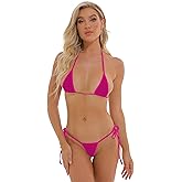 Oneheekini Women Hot See Through Micro Thong Bikini Triangle Halter Bathing Swimsuits