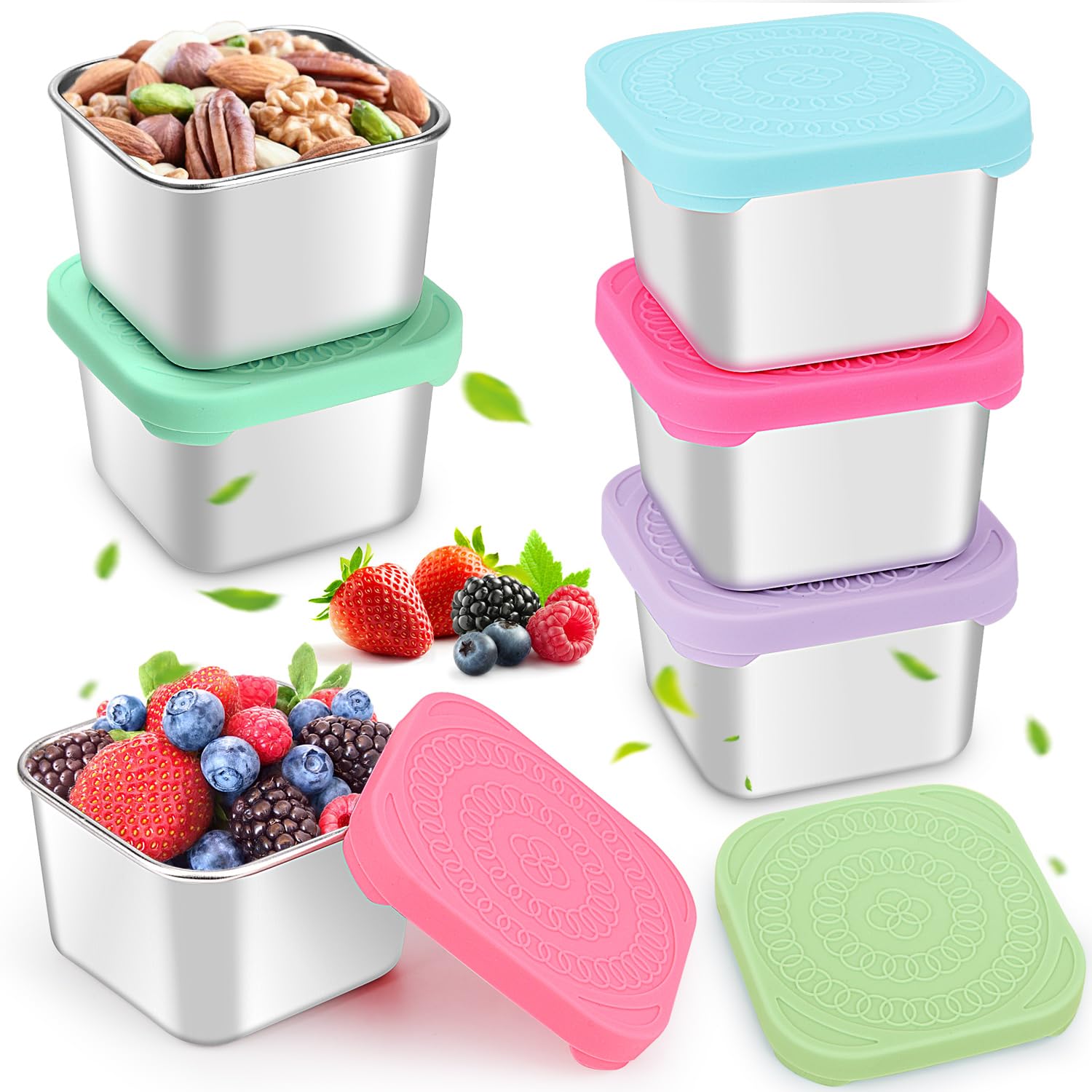 Hydream Salad Dressing Containers To Go, Small Condiment Containers with Lids, Stainless Steel Condiment Cup Dipping Sauce Cups Container for Lunch Bento Box Leakproof Silicone Lids (6p*180 ml)