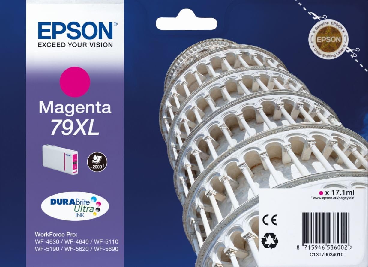 Epson 79XL Leaning Tower Of Pisa Magenta Genuine, XL High Yield Ink Cartridge DuraBrite Ultra