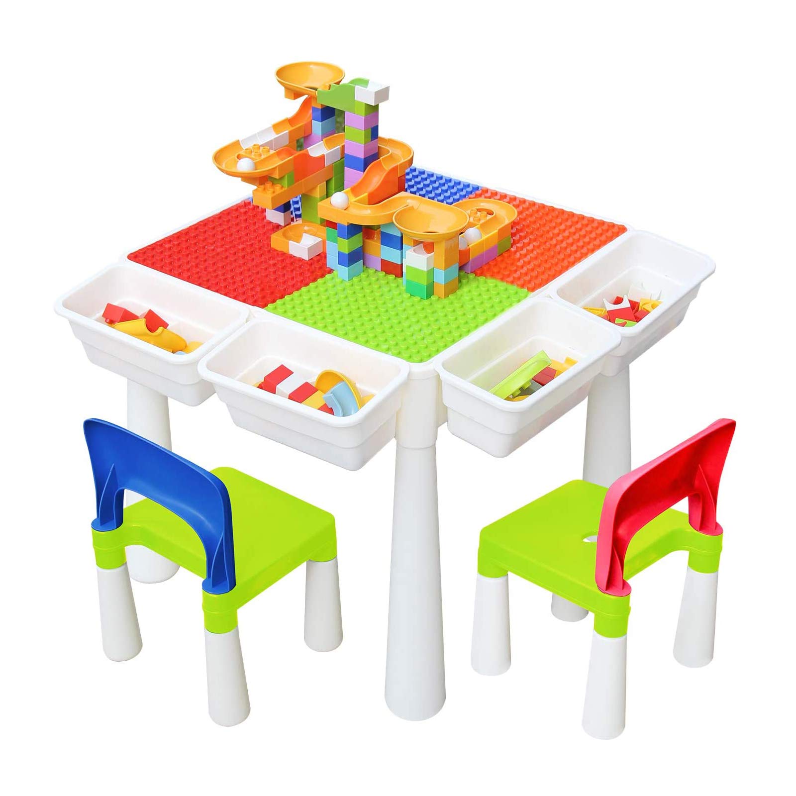 KORIMEFA Kids Table and Chair Set (120 Pieces Large Building Blocks