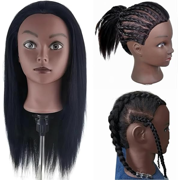Hairlink Mannequinkopf Aus Yaki-Kunstfaser – Übungskopf Für Friseure, 66-71 Cm Lang, Mit Klemmständer