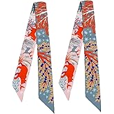 COtheSumay 100% Mulberry Silk Scarf for Handbags & Purses, 2Pcs 2''x35'' Hair Ribbon Skinny Neck Scarves for Women