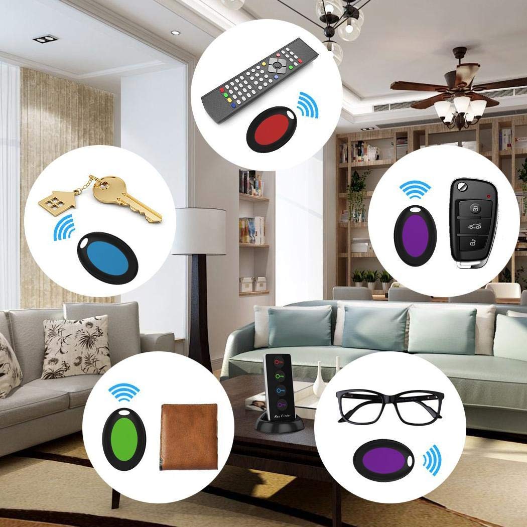 GuGio Wireless Key Finder Phone Finder Smart Tracker Locator with LED Flashlight Anti Lost [1 Remote Control Transmitter 4 Receivers] Anything Finder Alarm Reminder Quickly Find Your Lost Items