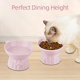 MEETOZ Ceramic Elevated Cat Bowls Pink Raised Food Water Dish Whisker Friendly view 4