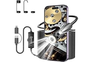 FERDIIZ [Dual Lens] Endoscope Camera with Light, 1920P HD Borescope with 8 Adjustable LED Lights, Borescope with 32.8ft Semi-Rigid Snake Camera with Light, 7.9mm IP67 Waterproof Endoscope for iOS and Android