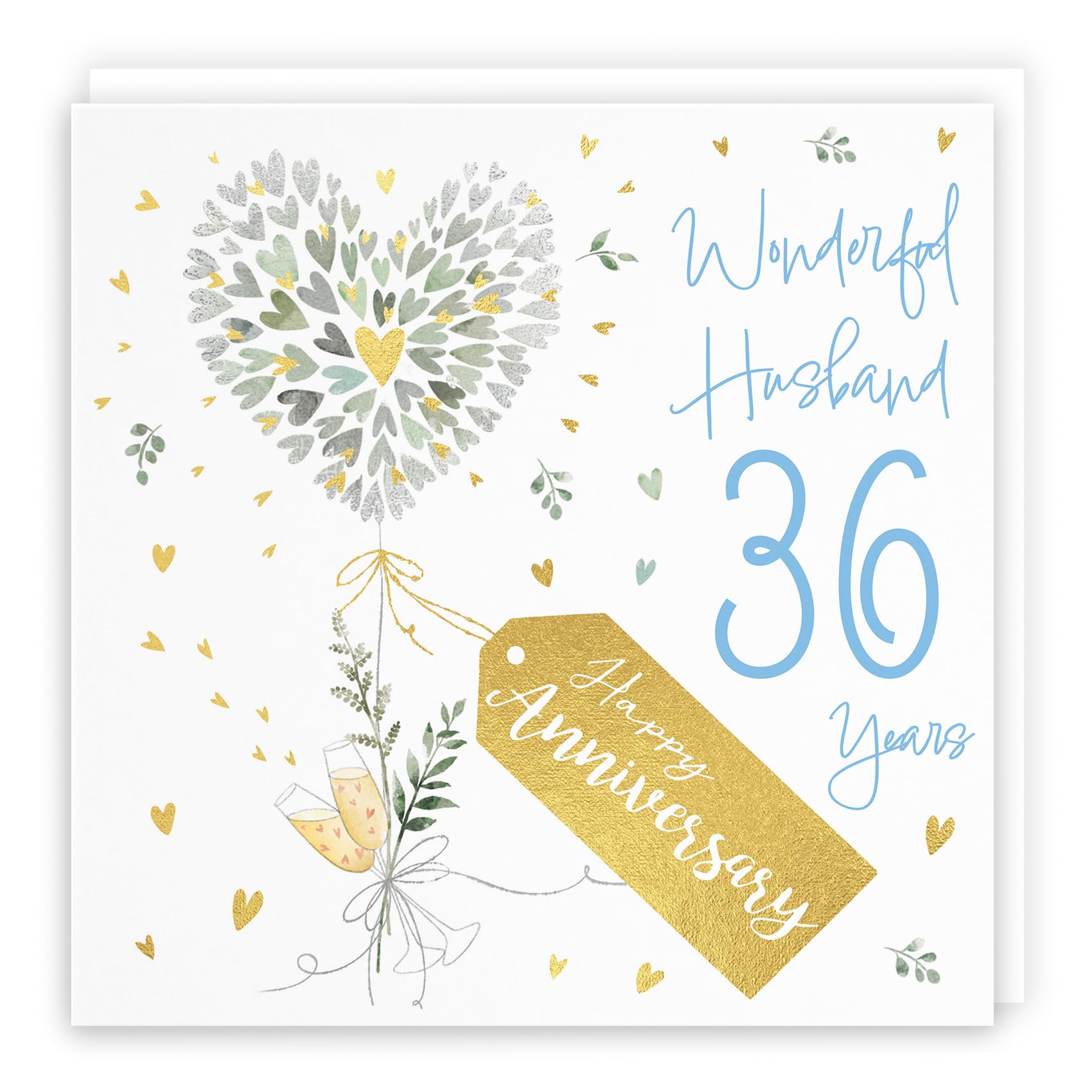 Hunts England - 36th Anniversary Card - Contemporary Hearts - Gold Foil - Luxury Wedding Anniversary Card for Him