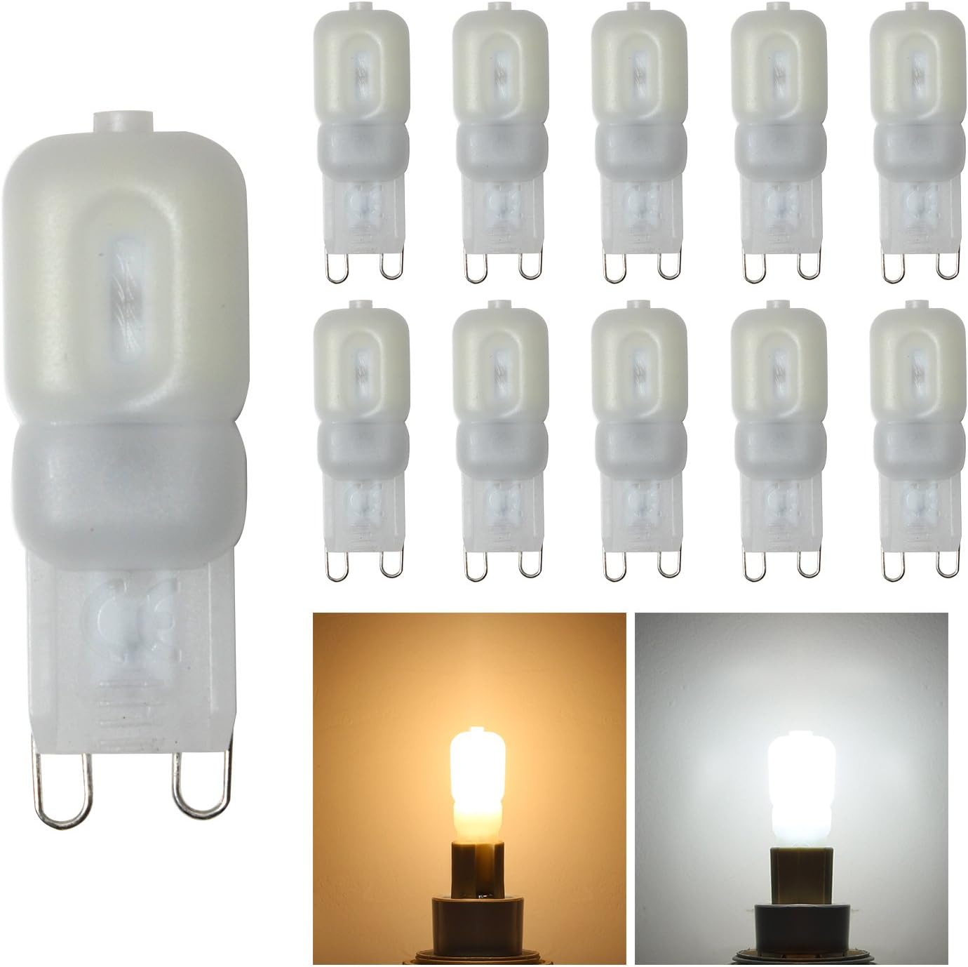 HiBay® Dimmable 3W G9 LED Bulbs Mini Capsule Light 2835 SMD Replace Halogen Lamp Cool White 6000-6500K 300lm Equivalent 30W 360° Beam Angle AC 220-240V Pack of 10 Units [Energy Class A++]