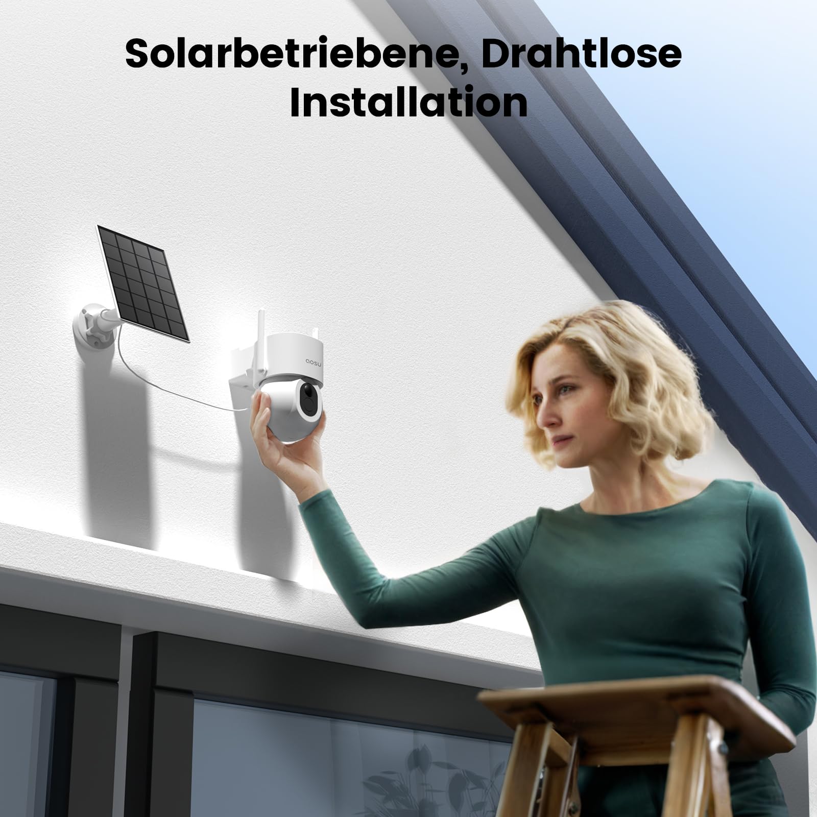 aosu 3K 5MP Überwachungskamera Aussen Solar Akku, 360° PTZ, 2-in-1 Überwachung und Beleuchtung, AI-Erkennung Person Auto, Haustier, Zaun, Licht- & Tonalarm, 2-Wege-Audio, Farb-Nachtsicht, 2 STK 8