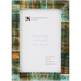 Handicrafts Home vintage Picture Frame & Farmhouse Decor, Handmade Photo Frame for Wall & Tabletop Display, Antique Home Decor, Gallery Wall, Turq & Blue 4x6 Picture Frame, Verdigris, Bone Inlay