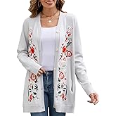 Women's Oversized Open Front Cardigan Sweaters Embroidery Fashion Button Down Knit Outwear Coats with Pockets