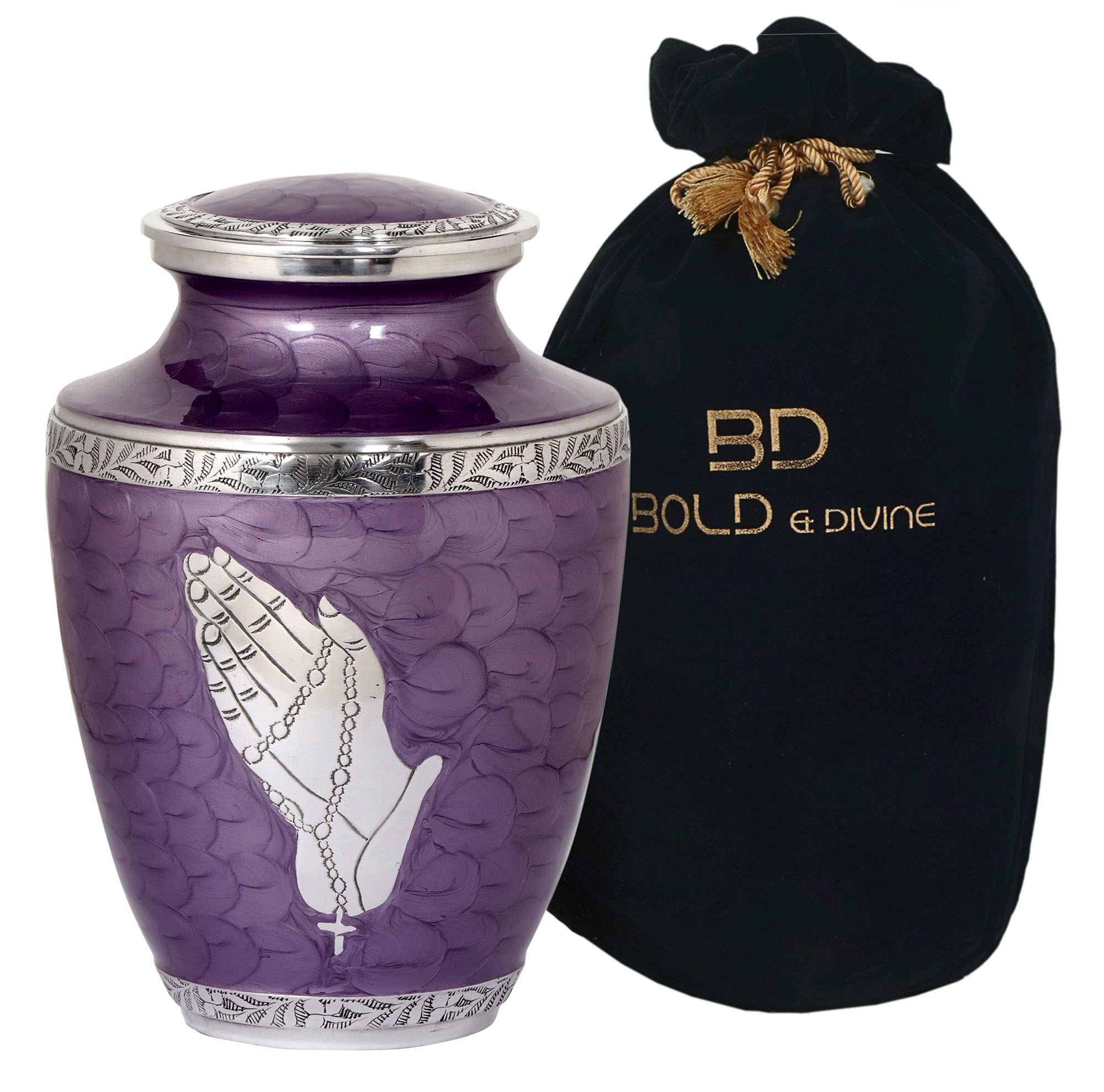 BOLD & DIVINE Praying Hand Adult Urn For Human Ashes | Large | Purple | A Simple Elegant, Handcrafted and Minimalistic Resting Place for Your Loved One With Beautiful Velvet Bag โ image 1