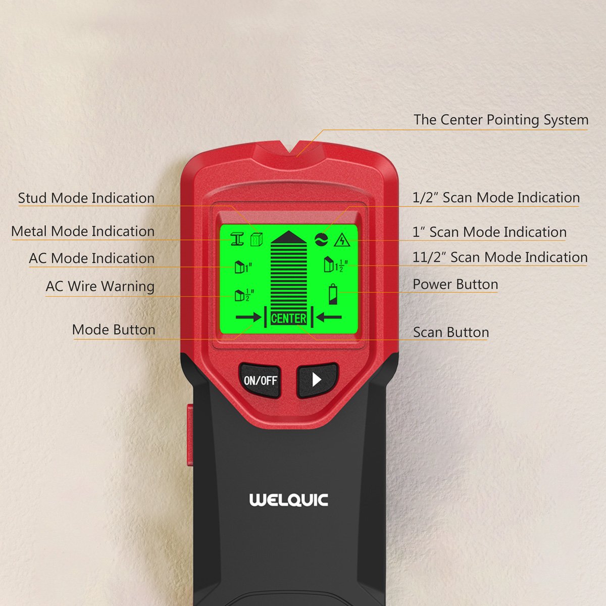 WELQUIC 3in1 Stud Finder Multifunctional Wall Scanner High Precision