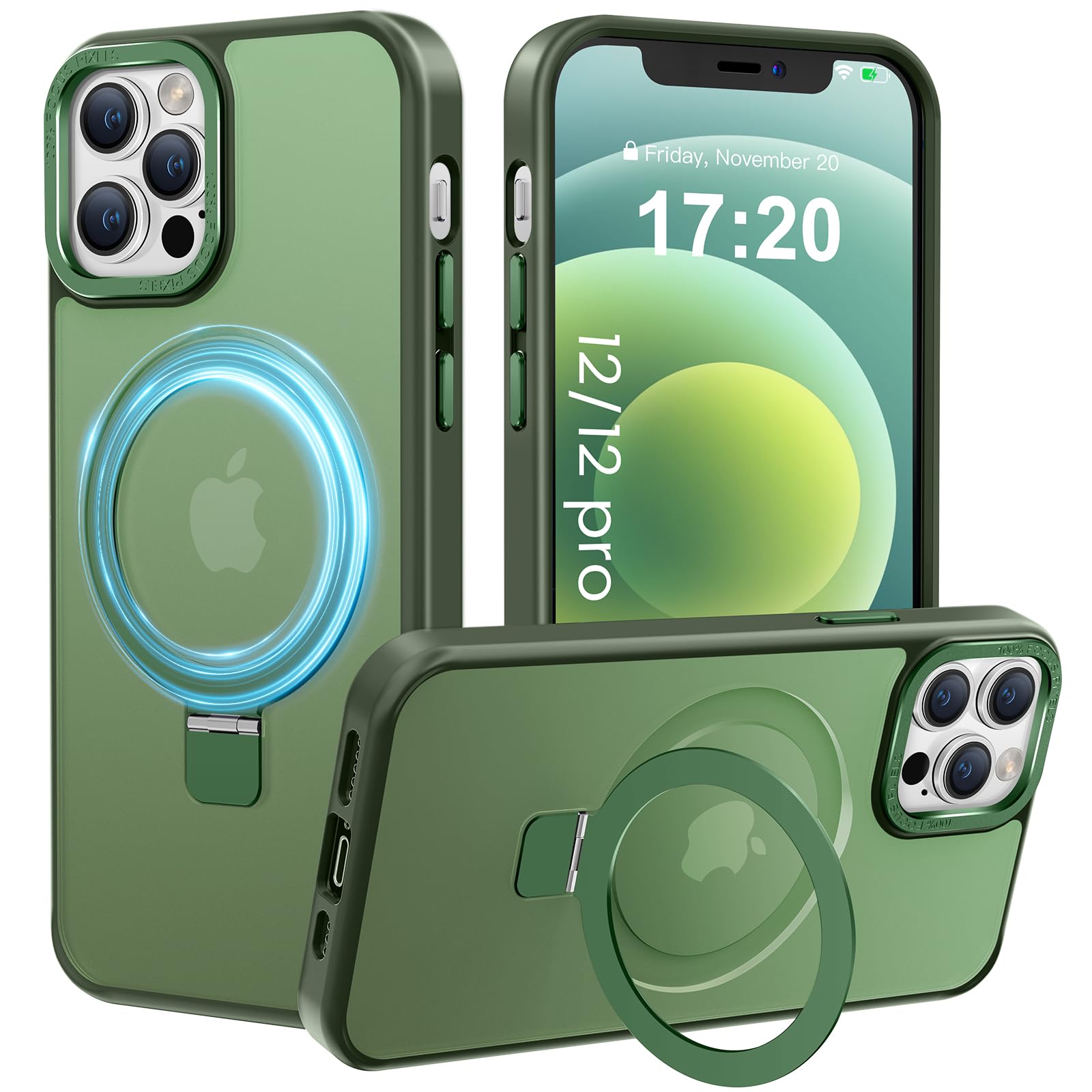 PuyaTeya Magnetic Stand for iPhone 12/12 pro Case, Compatible with Mag-Safe, Military Drop Protection, Anti-scratch/fingerprint Translucent Matte iPhone 12/12 pro Phone Case(Green) — image 1