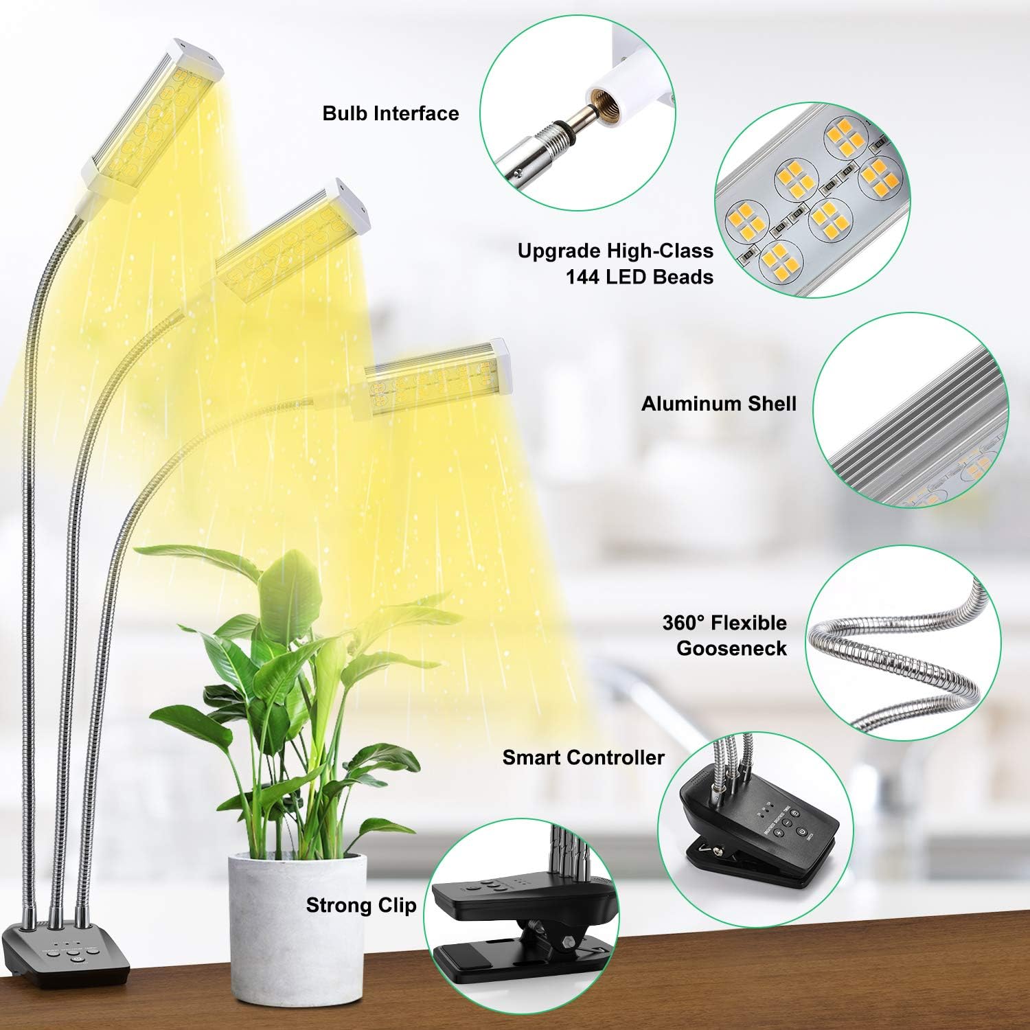Plant Grow Light, VOGEK LED Growing Light Full Spectrum for Indoor Plants with Timer, Plant Growing Lamps for Seedlings with Adjustable Gooseneck & Desk Clip On, 3 Switch Modes 10 Brightness Settings : Garden & Outdoor