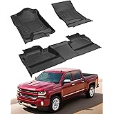 TPE Floor Mats for Chevy Silverado for GMC Sierra 1500 Crew Cab 2014-2018, for Silverado for Sierra 2500 HD/3500 HD Crew Cab 2015-2019 - 3-Piece Set